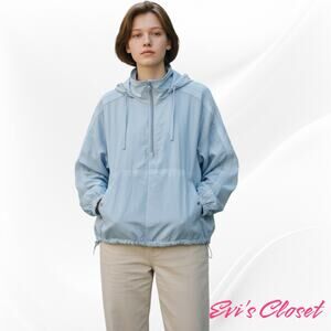 Vince Women's Wind Breaker Sz M Sea Breeze Lightweight Hooded Pullover
